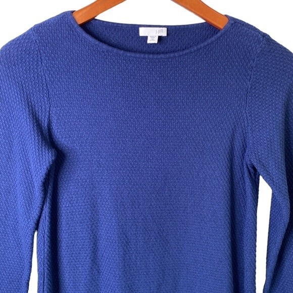 J Jill Navy Textured Waffle Knit Long Sleeve Tunic Top Crew neck Side Slit Soft - Picture 2 of 13